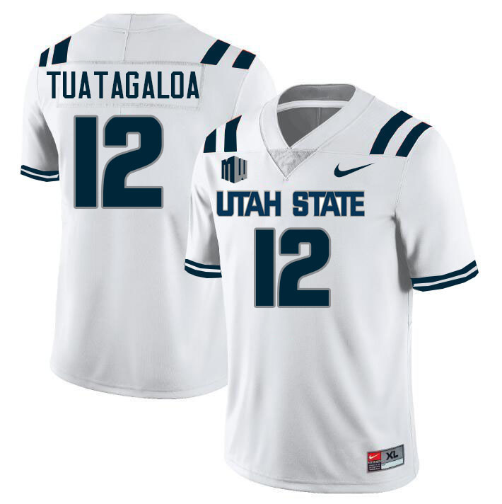Utah State Aggies #12 Chase Tuatagaloa College Football Jerseys Stitched Sale-White
